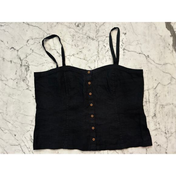 Everlane Black 100% Linen Button Front Picnic Cropped Sleeveless Top Shirt 8 M - Picture 1 of 8